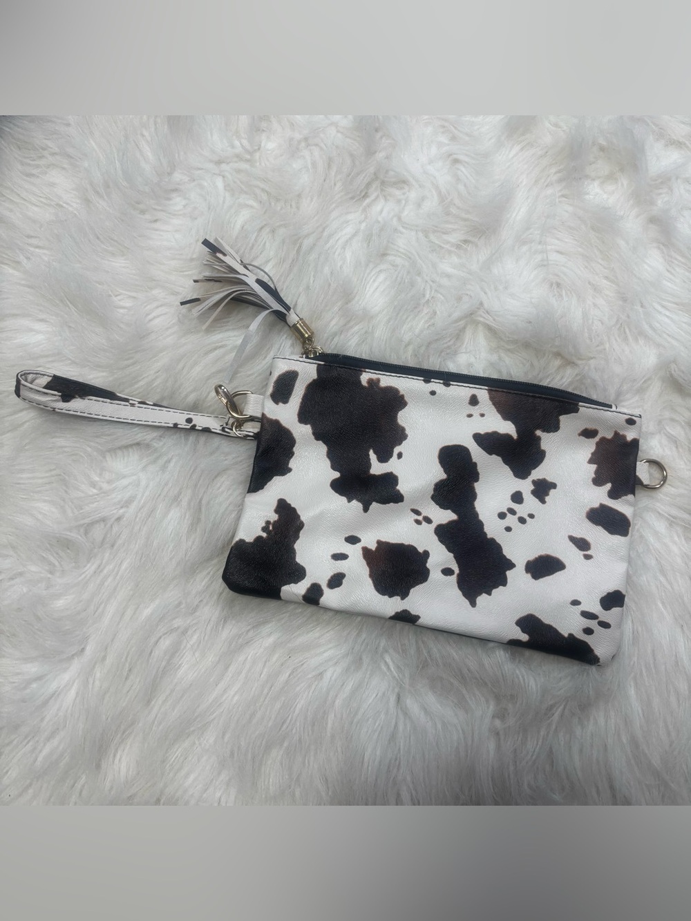 Cow Print Wristlet Clutch Pouch in Black, Brown, and White